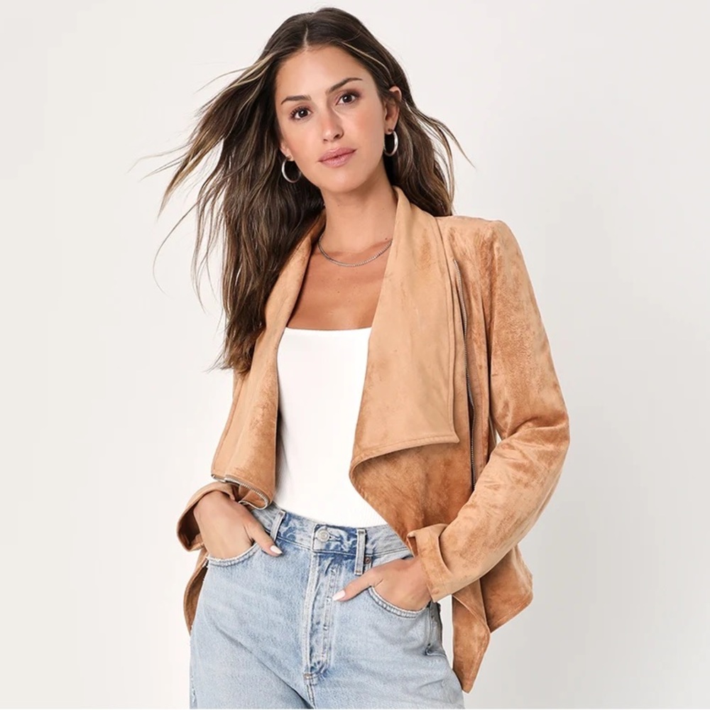 Lulu’s Wild at Heart Tan Vegan Suede Moto Jacket